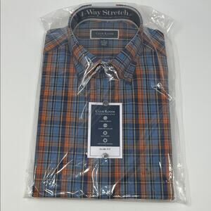Club Room Slim Fit LS Untucked Design Button Down Shirt - Blue/Orange - S - NWT